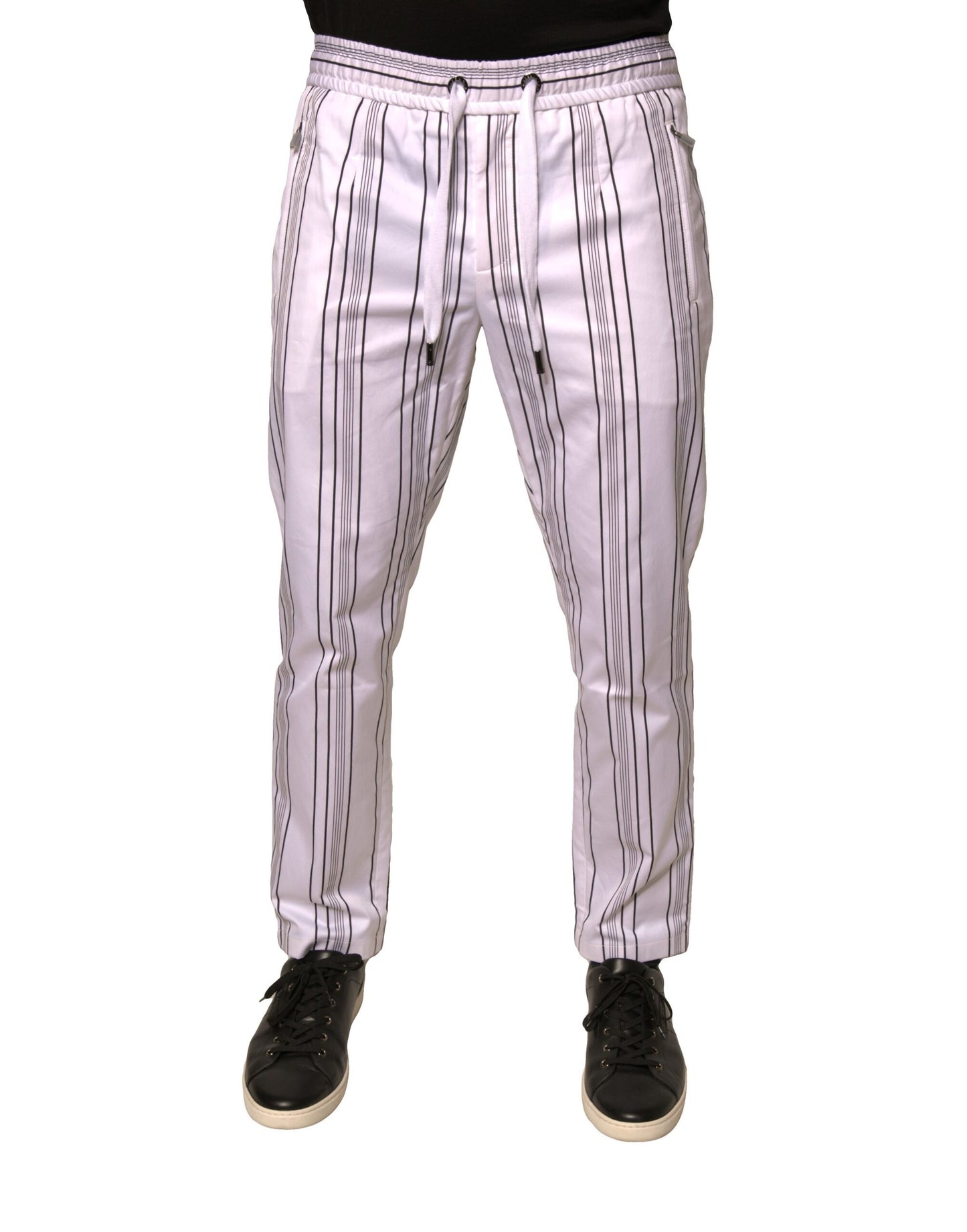 Dolce & Gabbana White Stripe Cotton Dress Skinny Pants Dolce & Gabbana