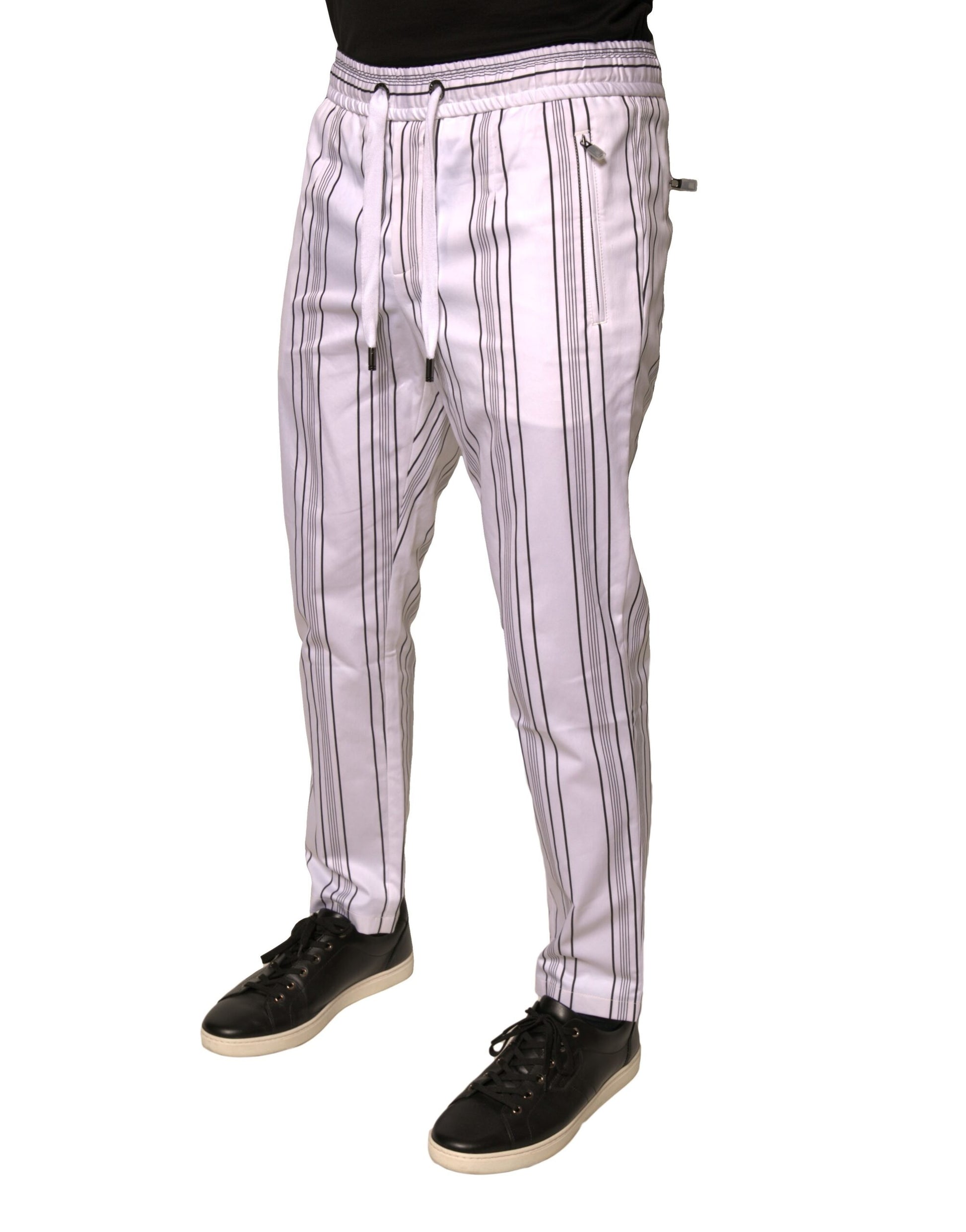 Dolce & Gabbana White Stripe Cotton Dress Skinny Pants Dolce & Gabbana