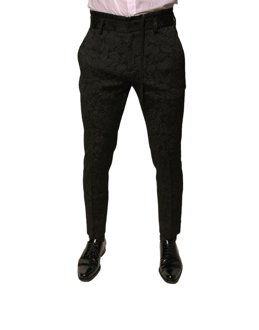 Dolce & Gabbana Black Brocade Polyester Skinny Men Dress Pants Dolce & Gabbana
