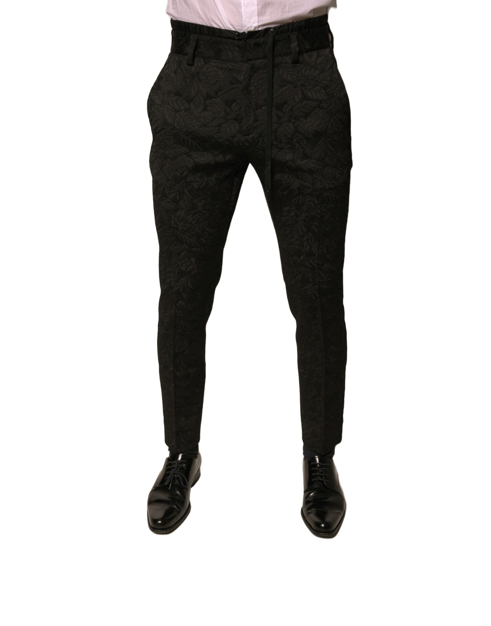 Dolce & Gabbana Black Brocade Polyester Skinny Men Dress Pants Dolce & Gabbana