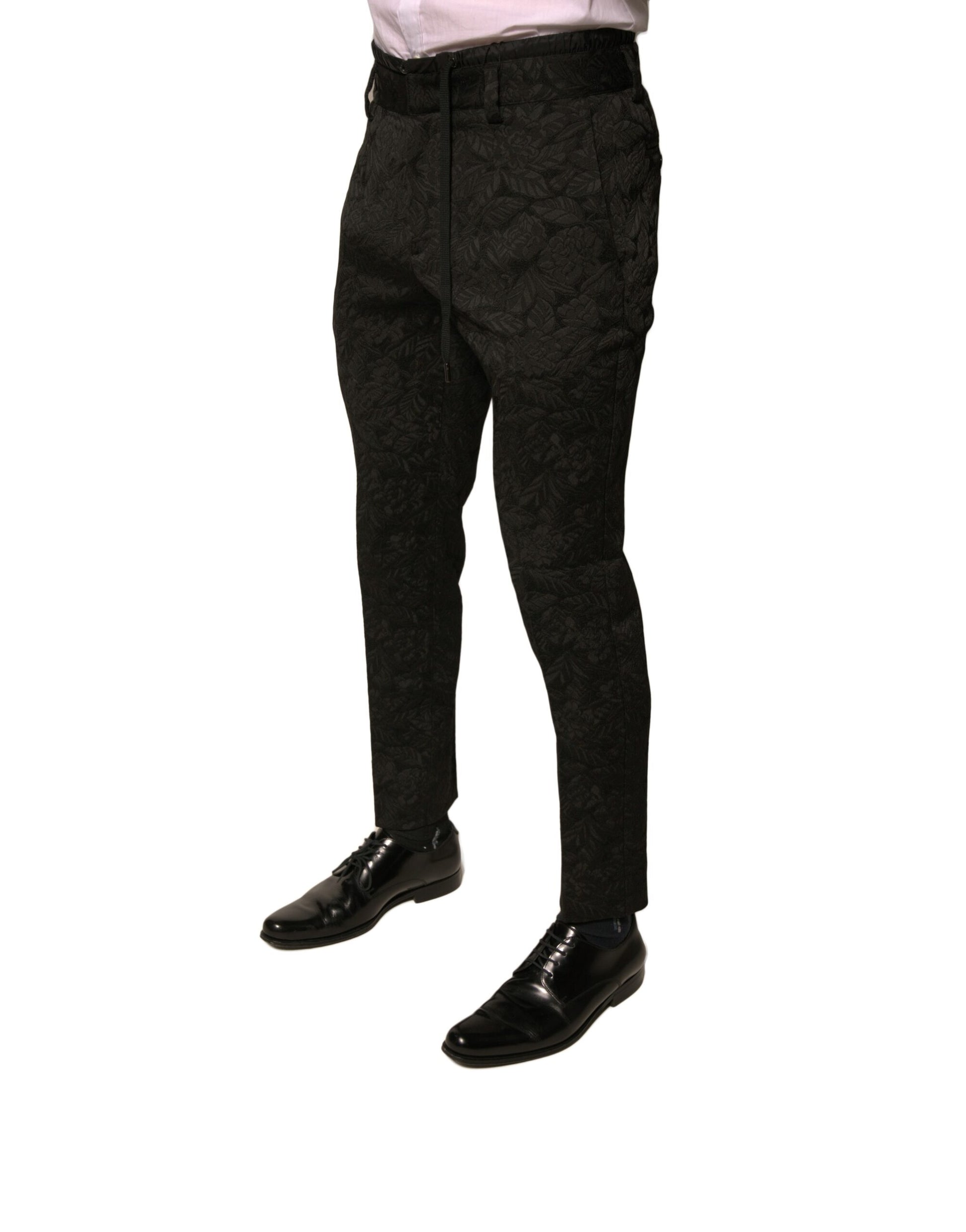 Dolce & Gabbana Black Brocade Polyester Skinny Men Dress Pants Dolce & Gabbana