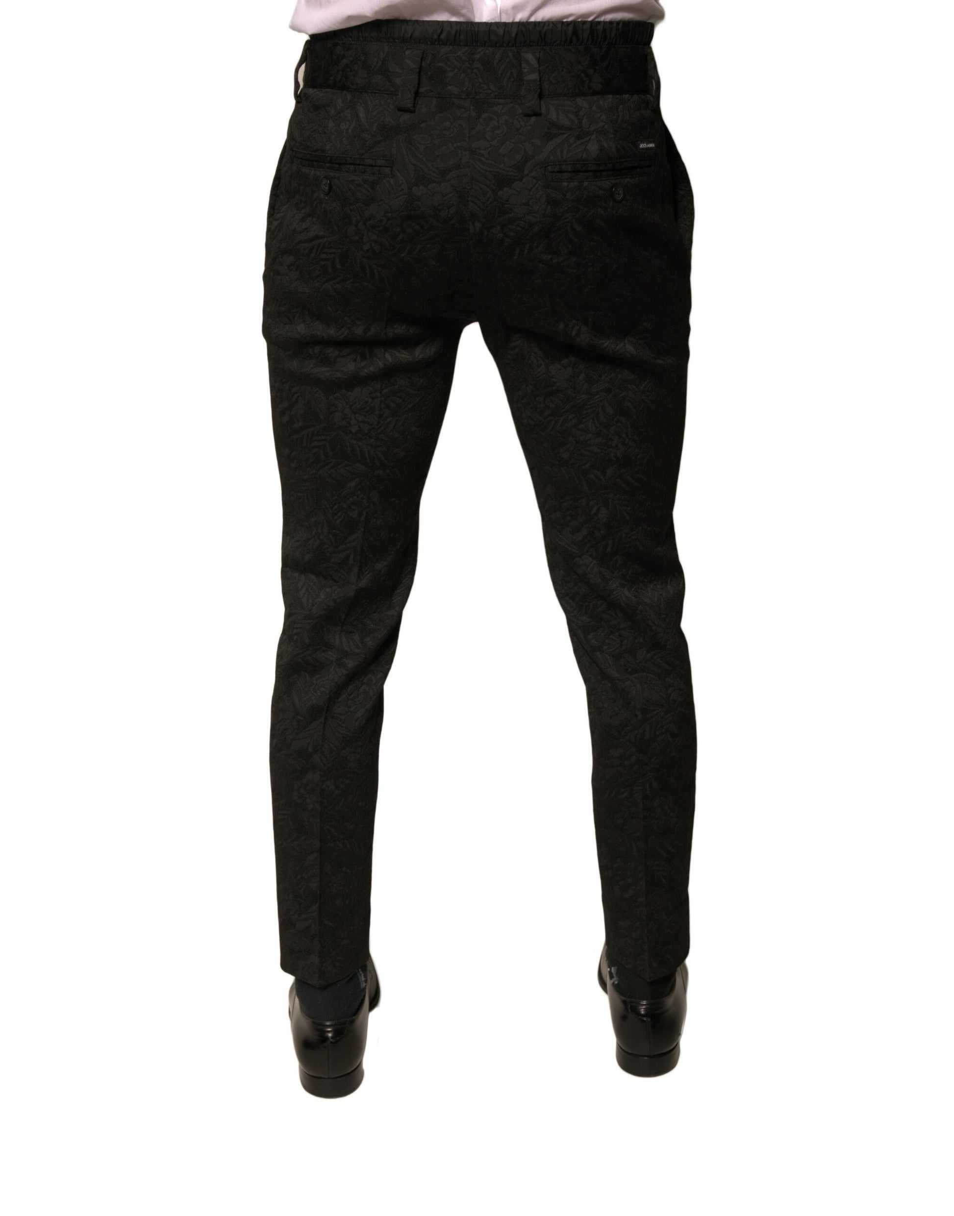 Dolce & Gabbana Black Brocade Polyester Skinny Men Dress Pants Dolce & Gabbana