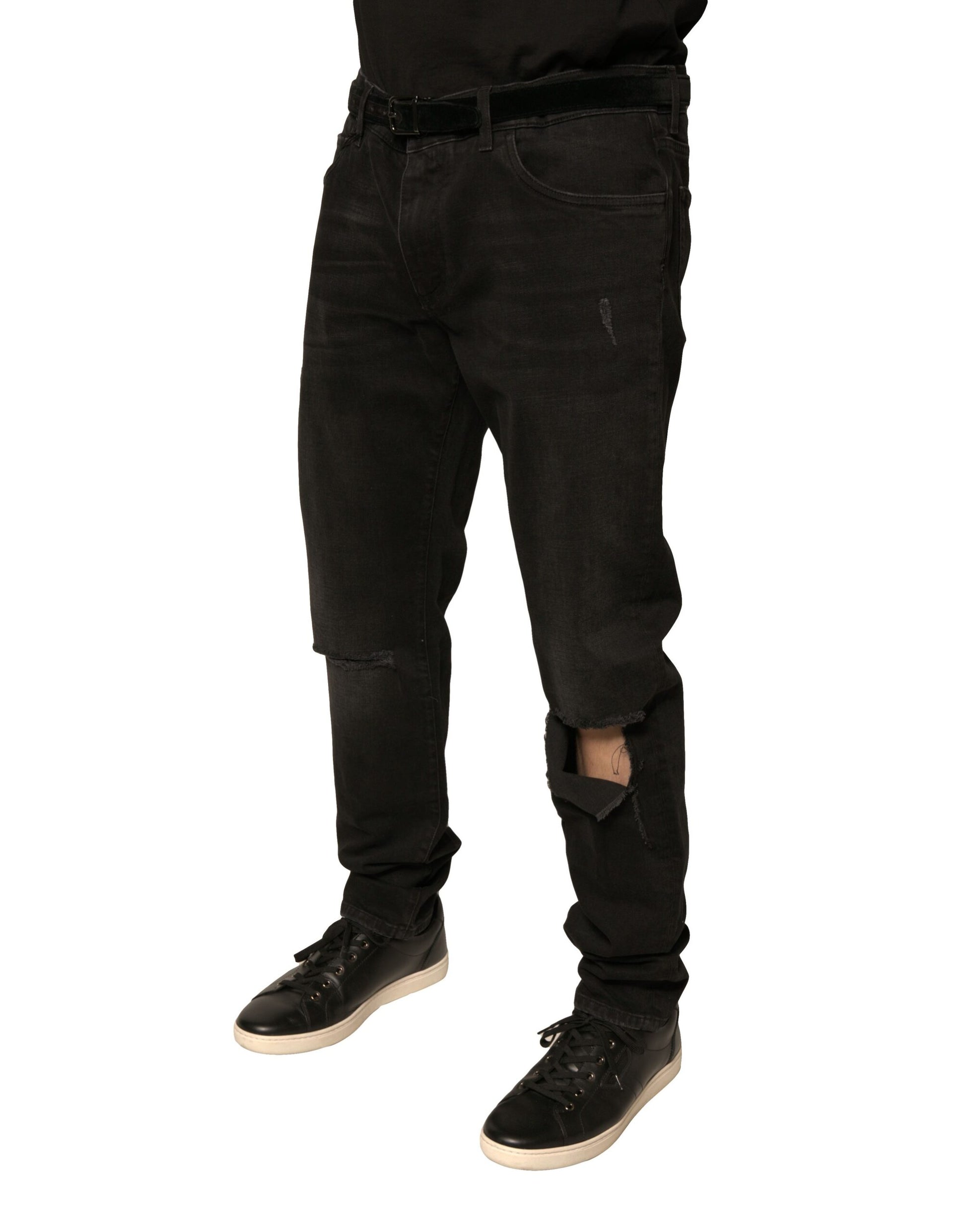 Dolce & Gabbana Black Ripped Logo Cotton Skinny Denim Jeans Dolce & Gabbana