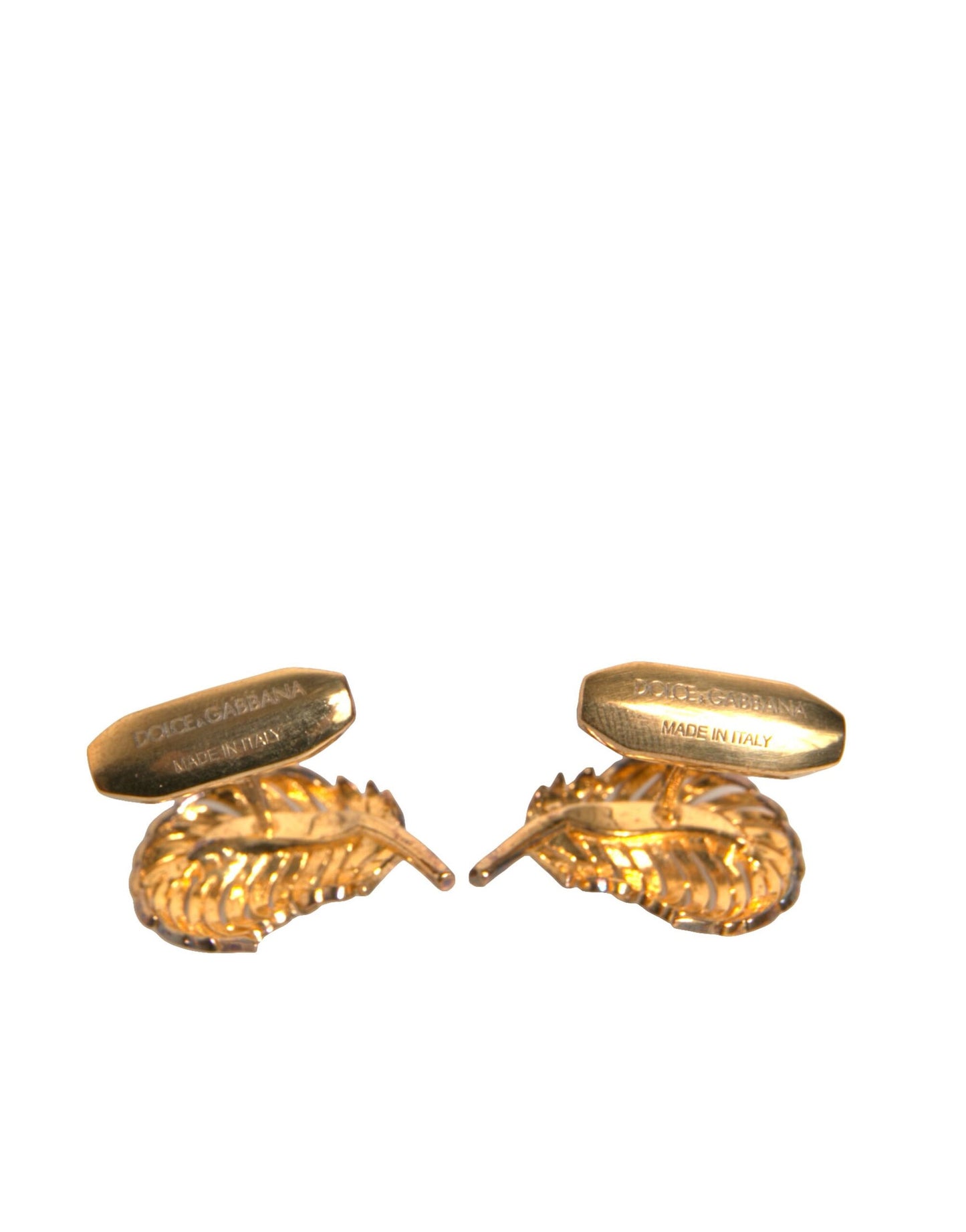 Dolce & Gabbana Gold 925 Sterling Silver Crystal Leaf Cufflink Dolce & Gabbana