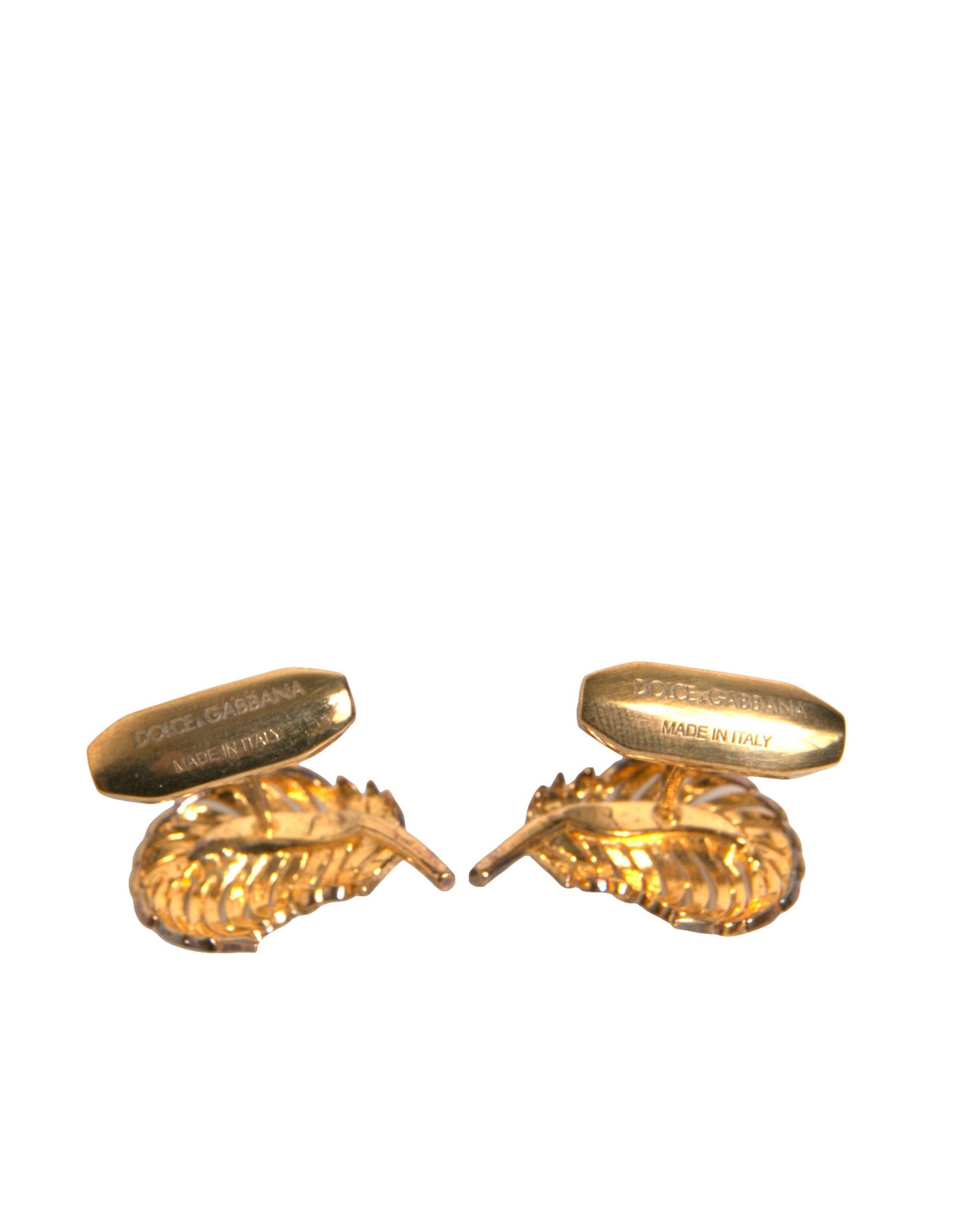Dolce & Gabbana Gold 925 Sterling Silver Crystal Leaf Cufflink Dolce & Gabbana