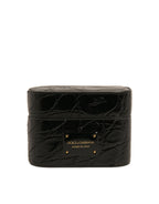 Dolce & Gabbana Black Leather Metal Logo Plaque Holder Airpods Case - Eljoys Fashion 