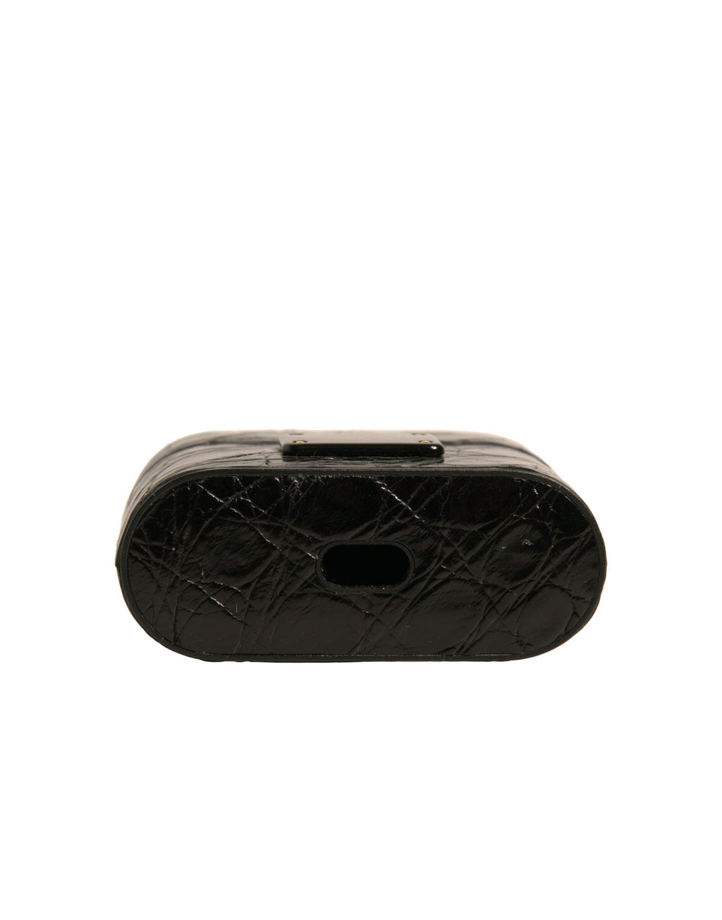 Dolce & Gabbana Black Leather Metal Logo Plaque Holder Airpods Case - Eljoys Fashion 