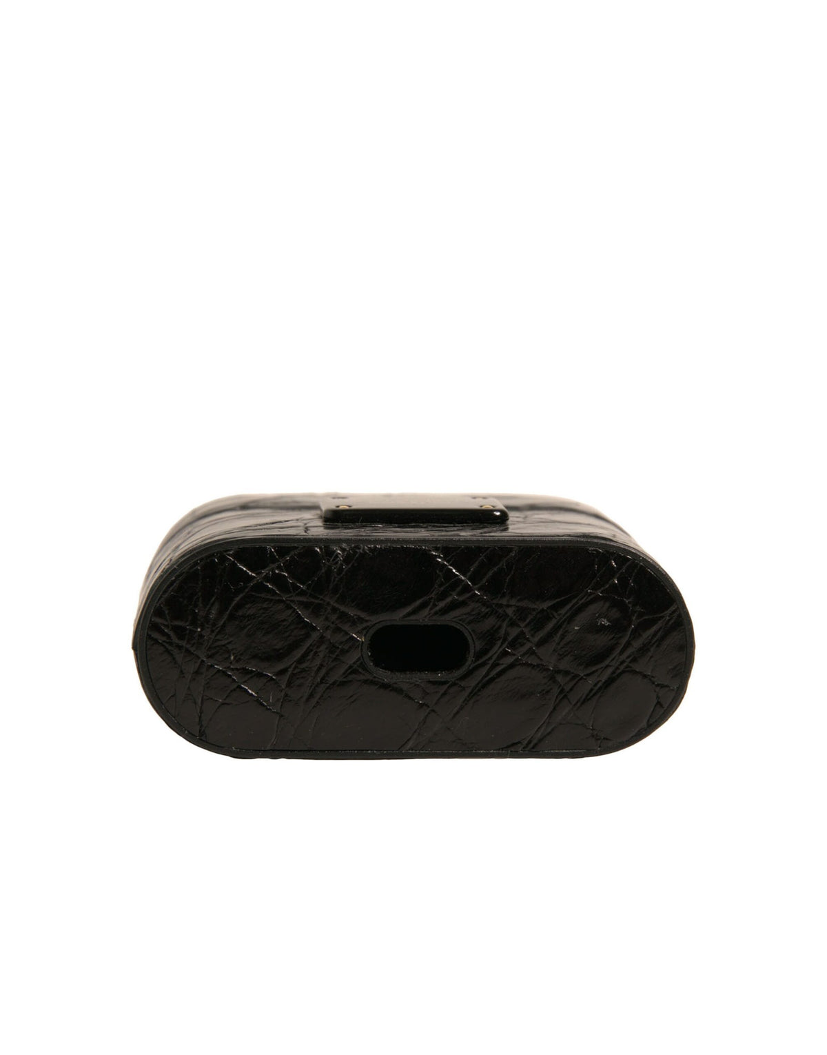 Dolce & Gabbana Black Leather Metal Logo Plaque Holder Airpods Case - Eljoys Fashion 