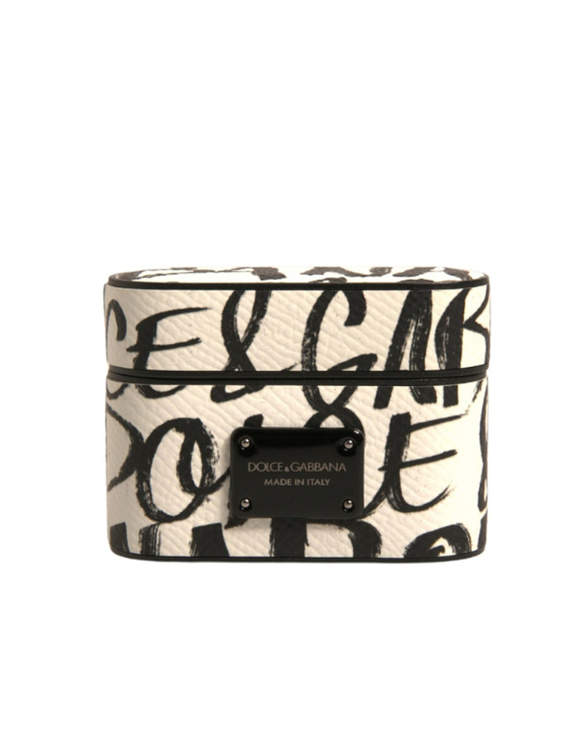Dolce & Gabbana Black White Leather Scribble Embossed Logo Airpods Case - Eljoys Fashion 