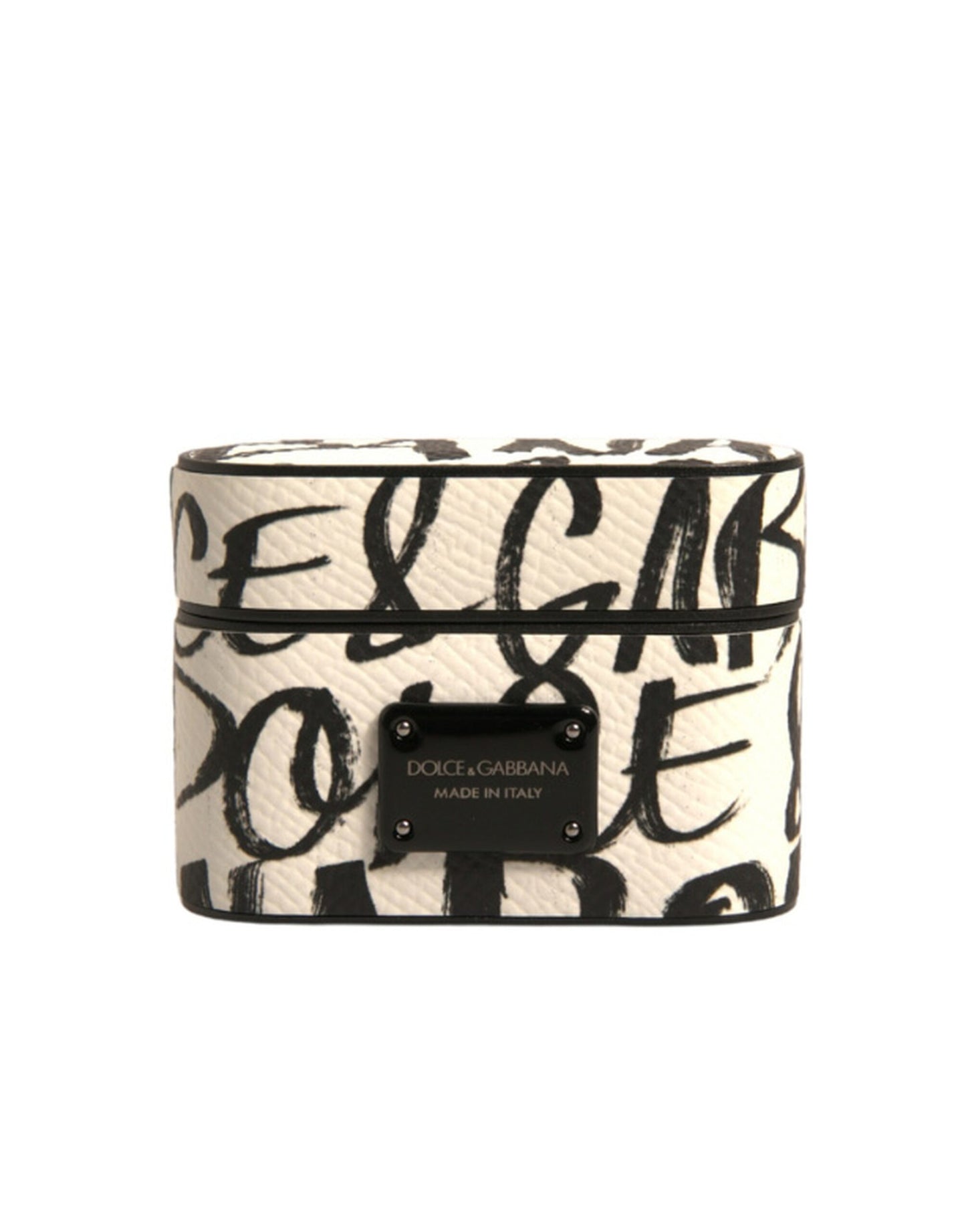 Dolce & Gabbana Black White Leather Scribble Embossed Logo Airpods Case Dolce & Gabbana
