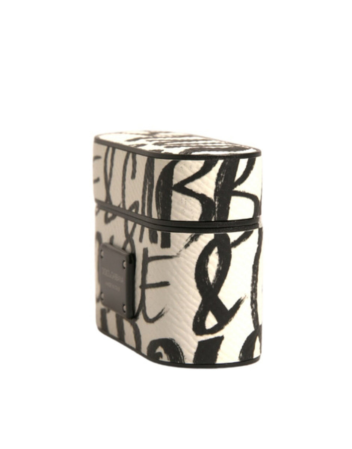 Dolce & Gabbana Black White Leather Scribble Embossed Logo Airpods Case - Eljoys Fashion 