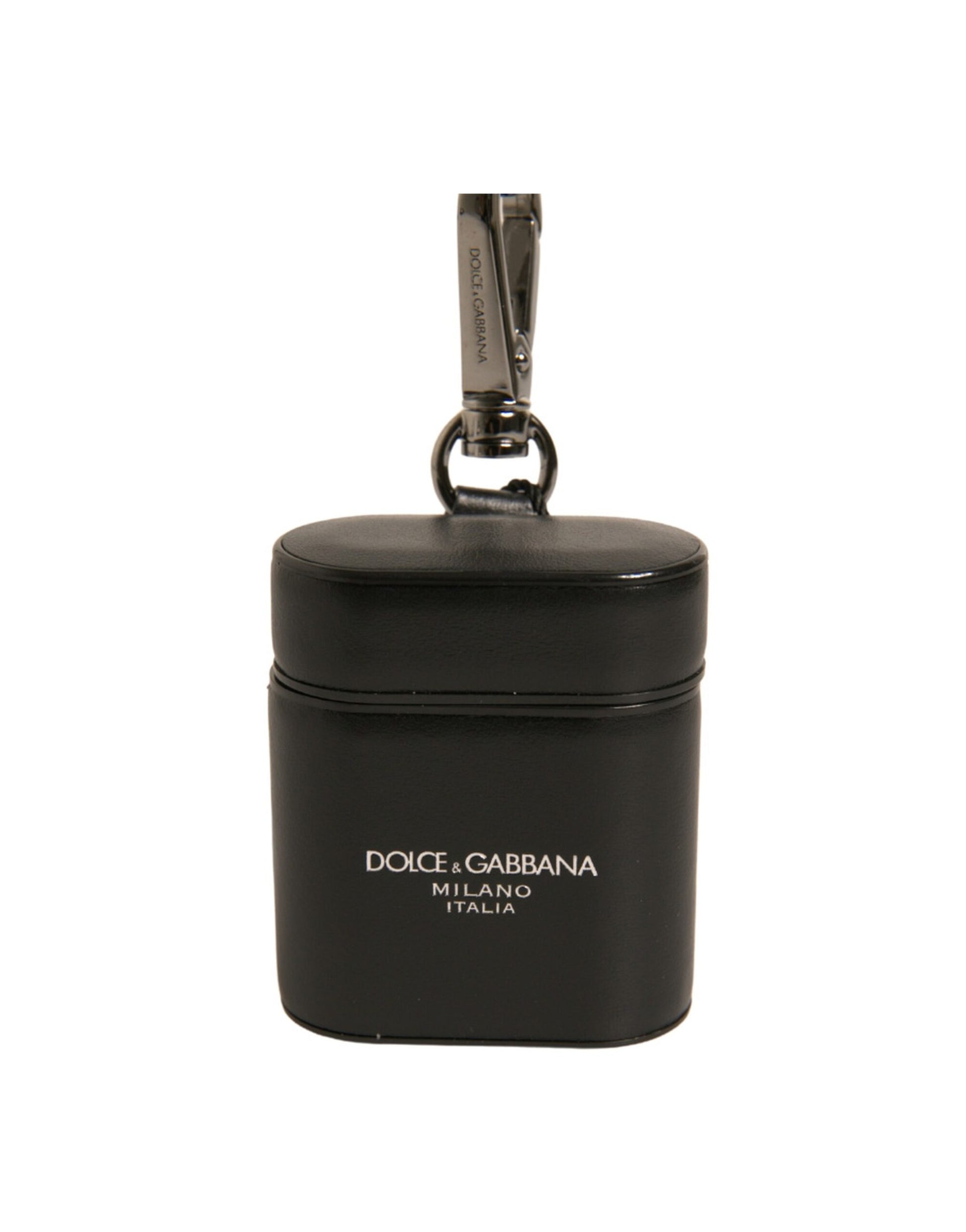 Dolce & Gabbana Black Leather Logo Silver Metal Strap Airpods Case Dolce & Gabbana
