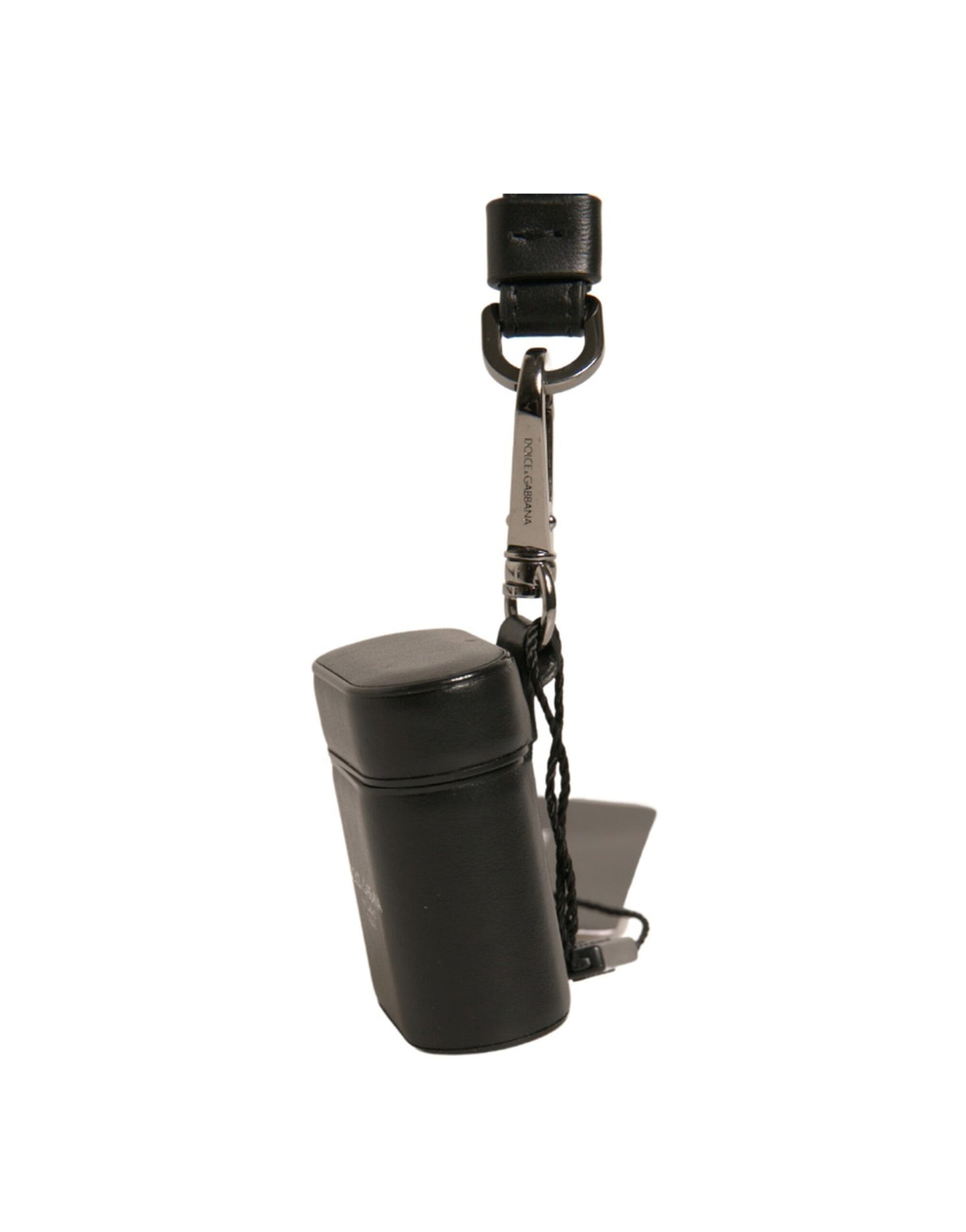 Dolce & Gabbana Black Leather Logo Silver Metal Strap Airpods Case Dolce & Gabbana