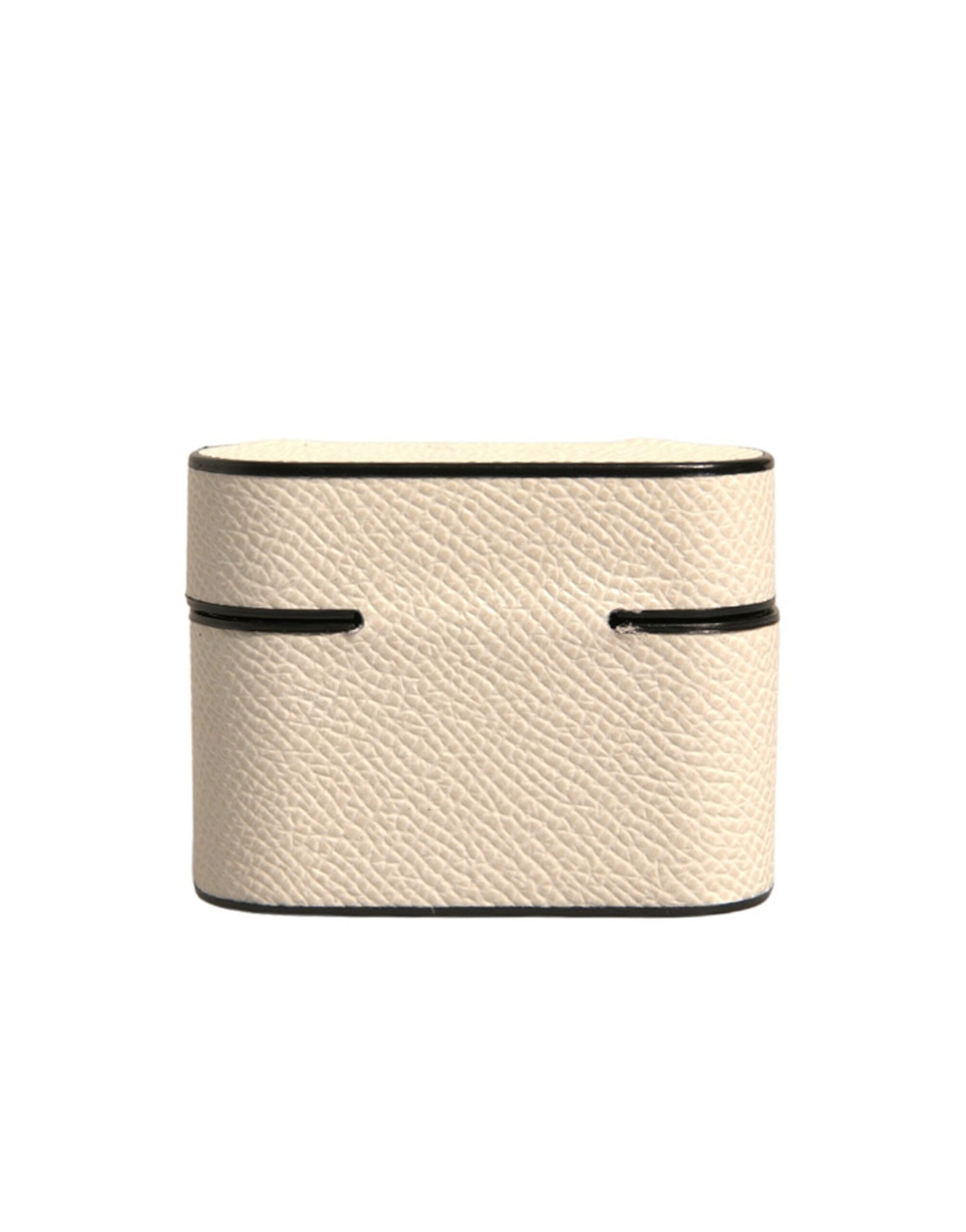 Dolce & Gabbana White Leather Metal Logo Plaque Holder Airpods Case Dolce & Gabbana