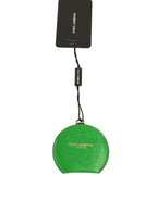 Dolce & Gabbana Green Calfskin Leather Round Logo Hand Mirror Holder - Eljoys Fashion 