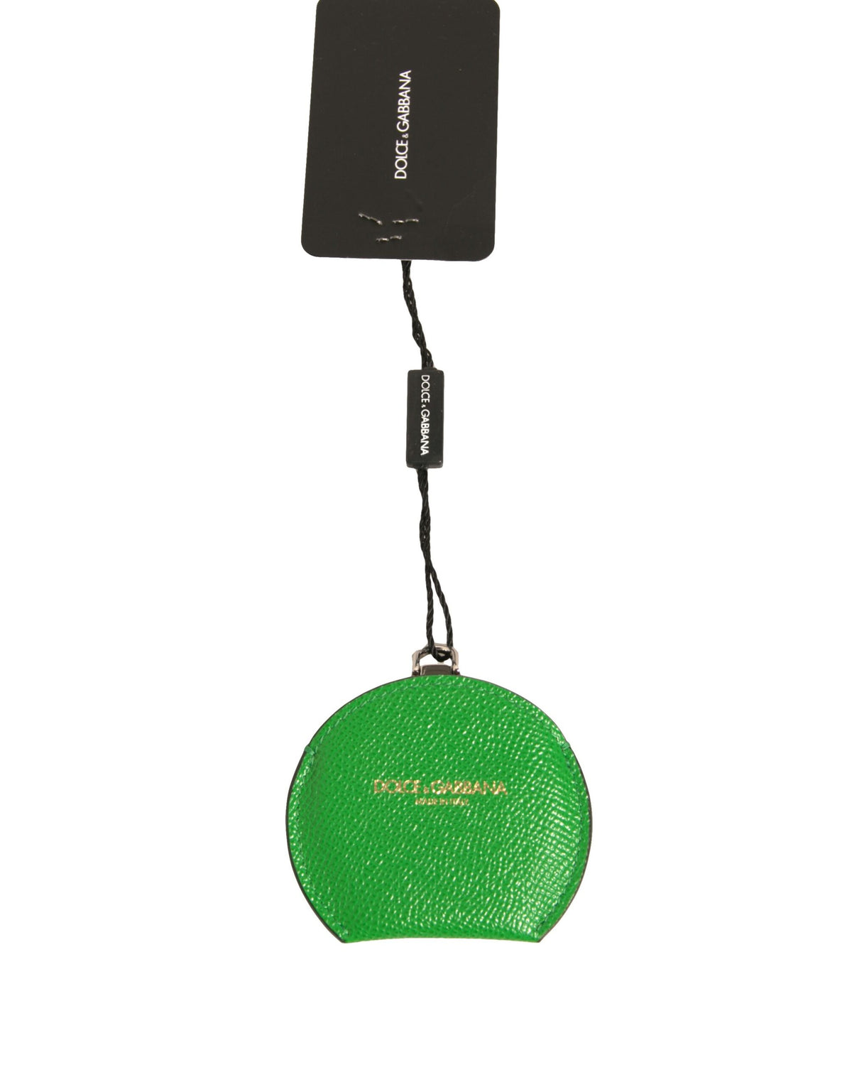 Dolce & Gabbana Green Calfskin Leather Round Logo Hand Mirror Holder - Eljoys Fashion 
