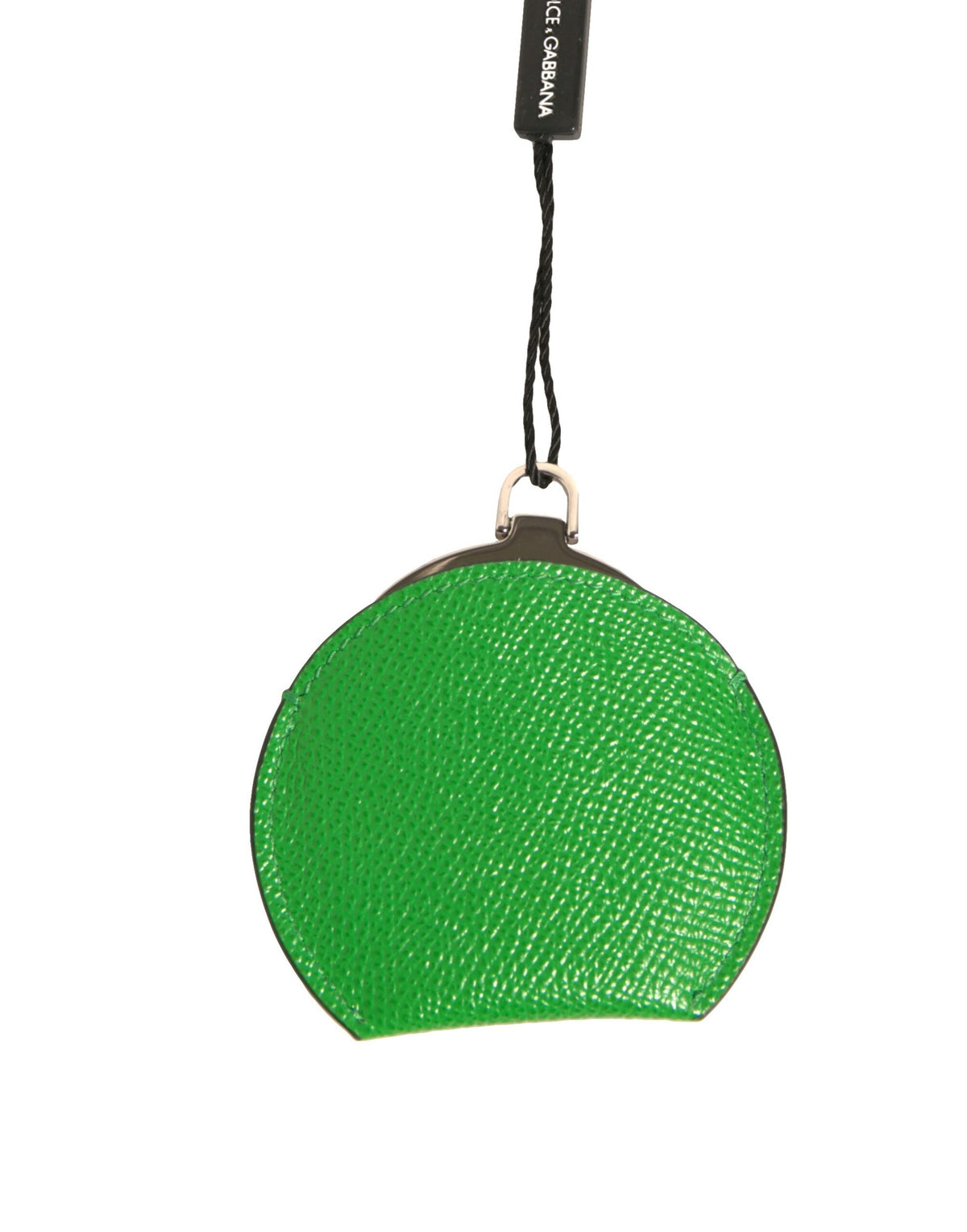 Dolce & Gabbana Green Calfskin Leather Round Logo Hand Mirror Holder - Eljoys Fashion 