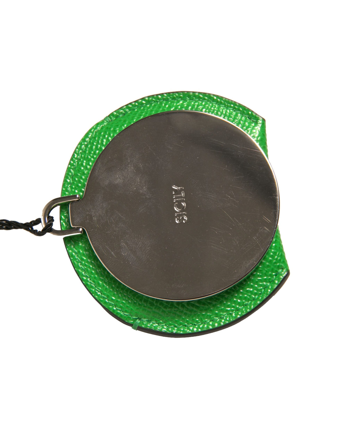 Dolce & Gabbana Green Calfskin Leather Round Logo Hand Mirror Holder - Eljoys Fashion 