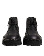 Dolce & Gabbana Black Leather Lace Up Ankle Boots Shoes - Eljoys Fashion 