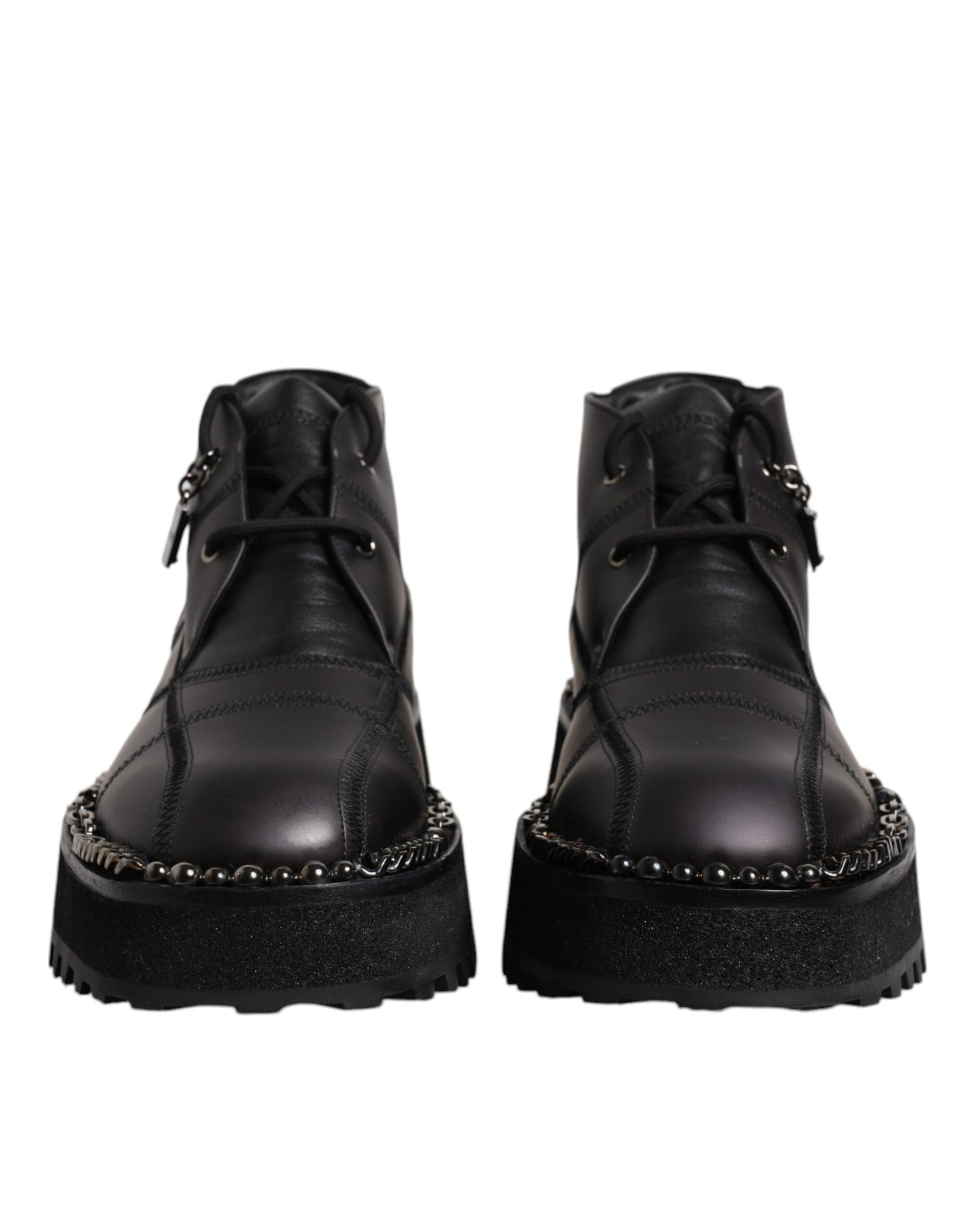 Dolce & Gabbana Black Leather Lace Up Ankle Boots Shoes Dolce & Gabbana