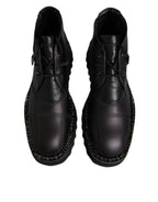 Dolce & Gabbana Black Leather Lace Up Ankle Boots Shoes - Eljoys Fashion 