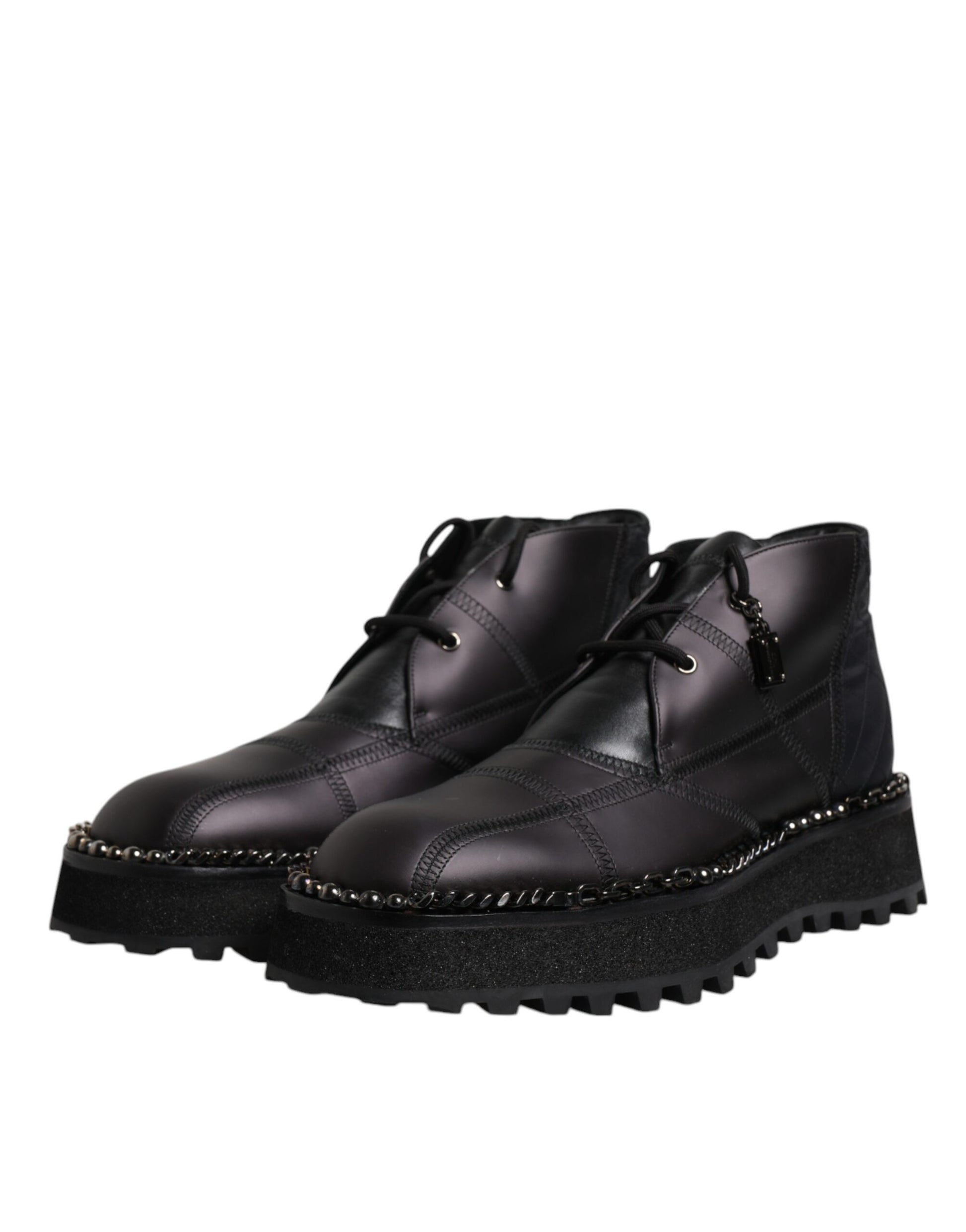 Dolce & Gabbana Black Leather Lace Up Ankle Boots Shoes Dolce & Gabbana