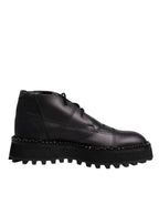 Dolce & Gabbana Black Leather Lace Up Ankle Boots Shoes - Eljoys Fashion 
