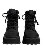 Dolce & Gabbana Black Padded Mid Calf Lace Up Boots Shoes - Eljoys Fashion 