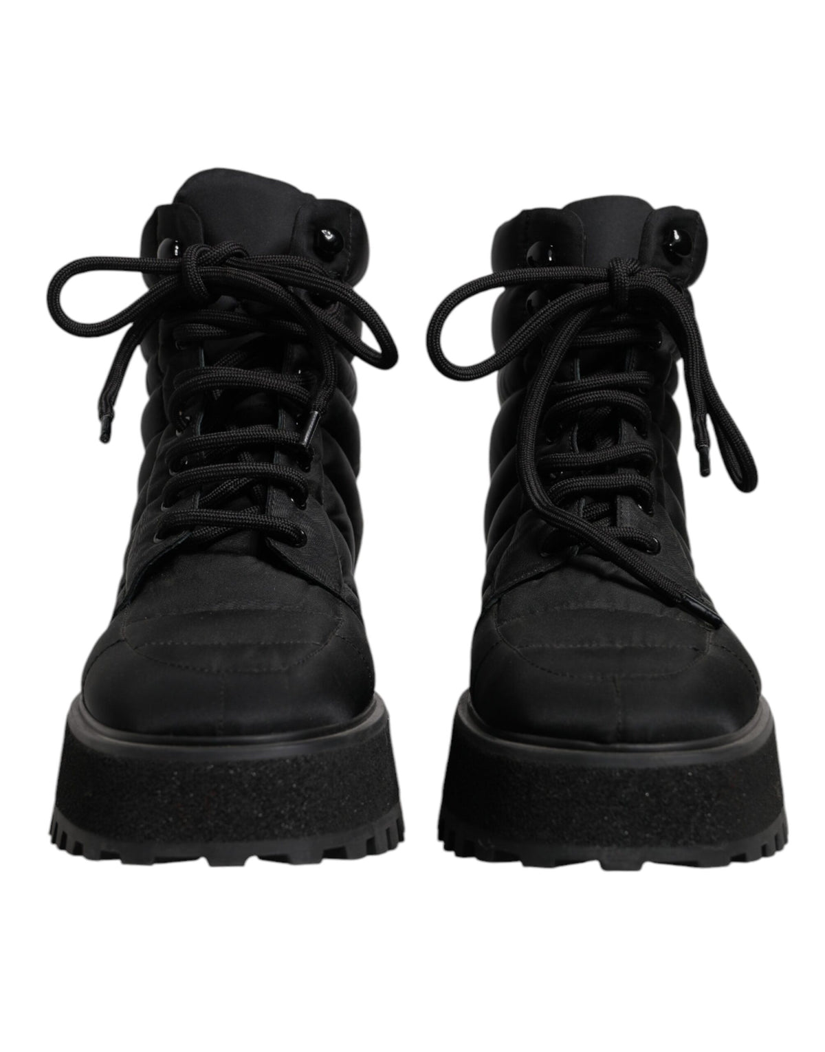 Dolce & Gabbana Black Padded Mid Calf Lace Up Boots Shoes - Eljoys Fashion 