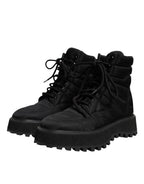Dolce & Gabbana Black Padded Mid Calf Lace Up Boots Shoes - Eljoys Fashion 