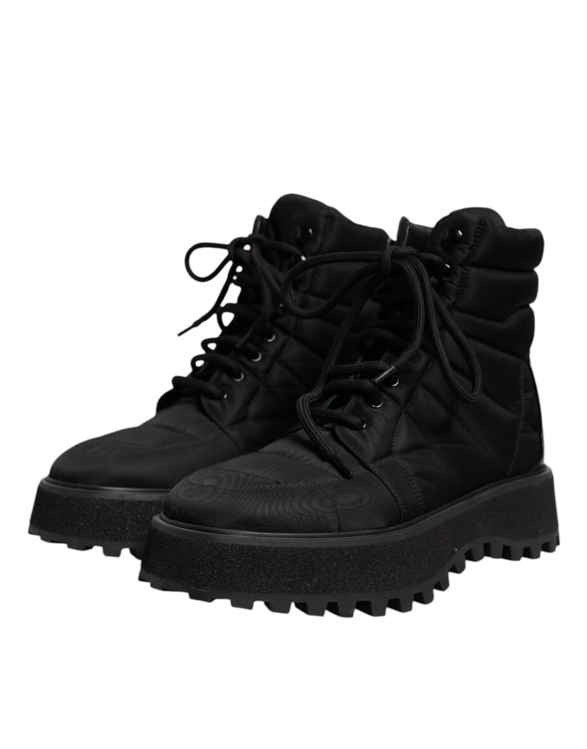 Dolce & Gabbana Black Padded Mid Calf Lace Up Boots Shoes - Eljoys Fashion 