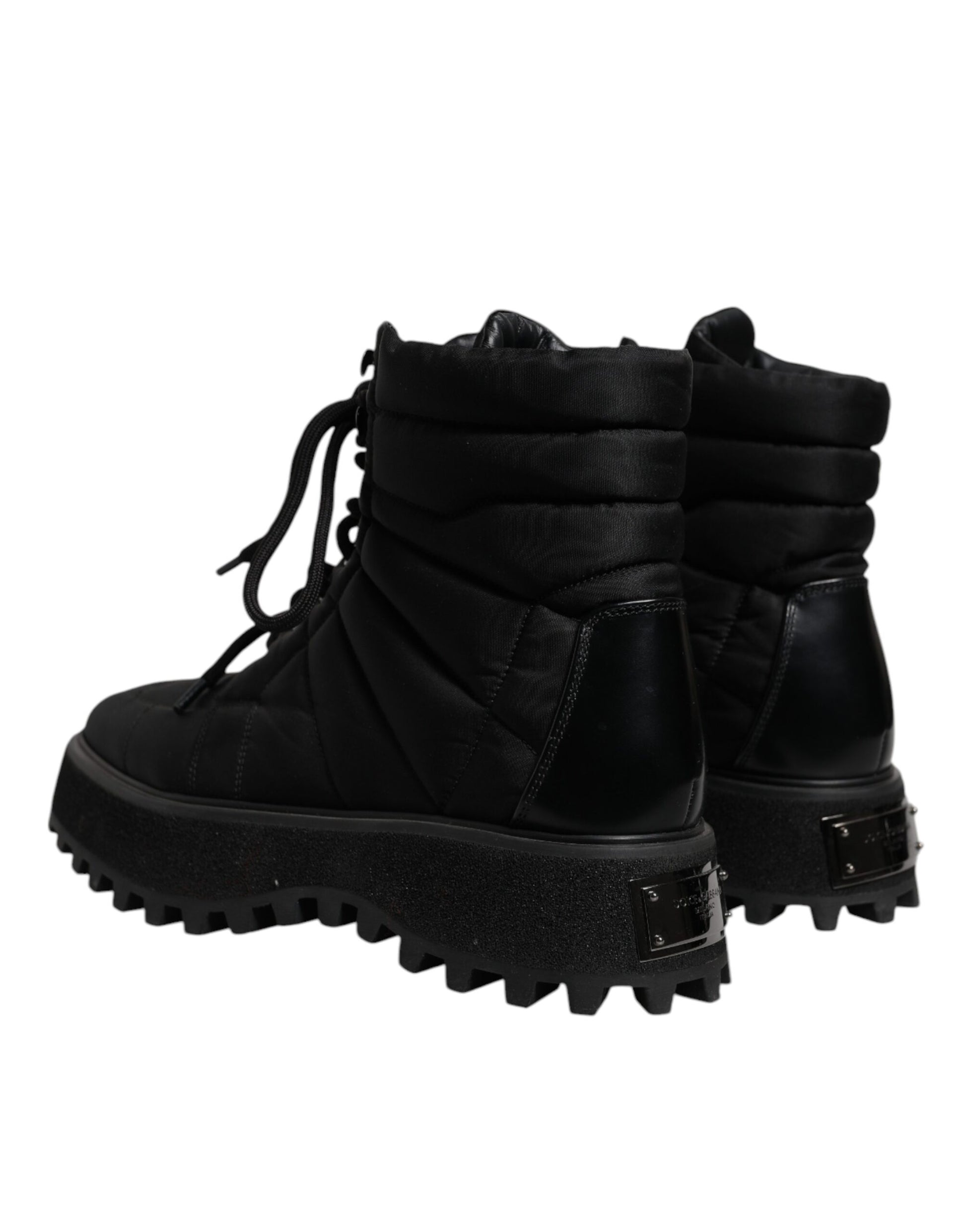 Dolce & Gabbana Black Padded Mid Calf Lace Up Boots Shoes Dolce & Gabbana
