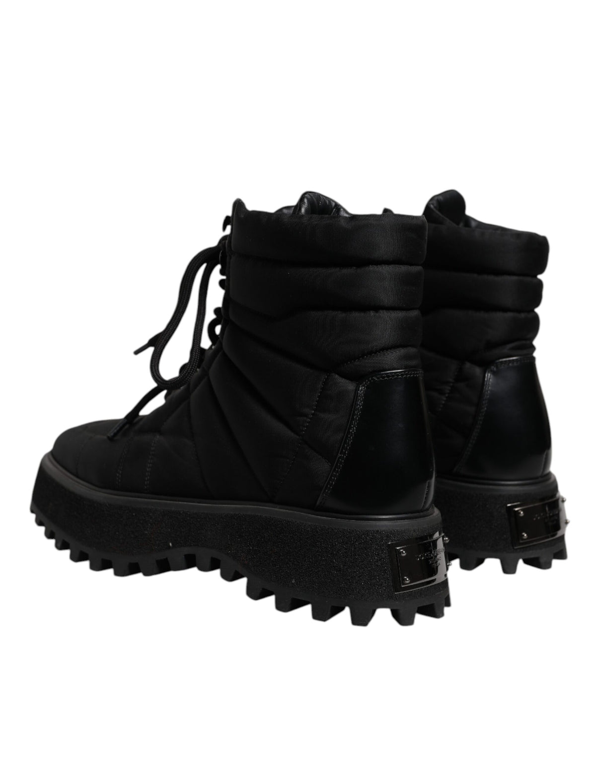 Dolce & Gabbana Black Padded Mid Calf Lace Up Boots Shoes - Eljoys Fashion 