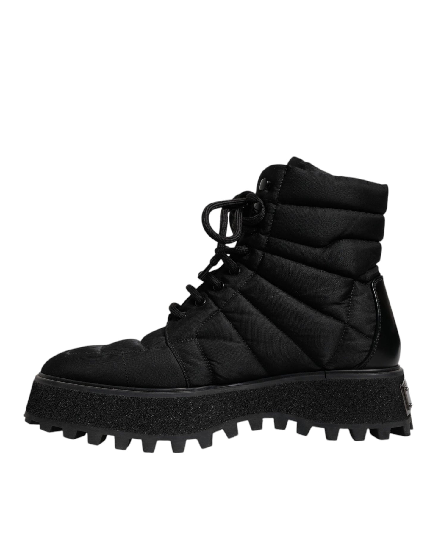 Dolce & Gabbana Black Padded Mid Calf Lace Up Boots Shoes Dolce & Gabbana