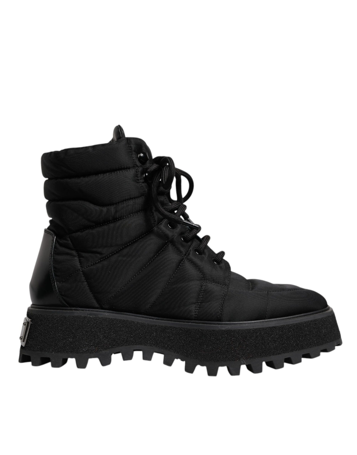 Dolce & Gabbana Black Padded Mid Calf Lace Up Boots Shoes - Eljoys Fashion 
