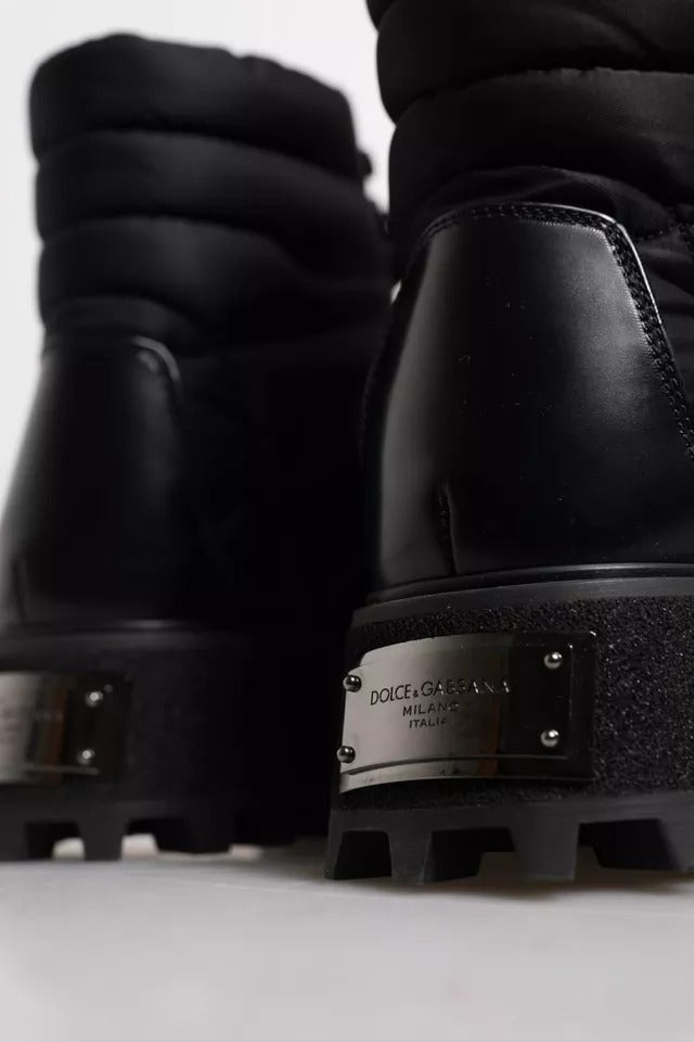 Dolce & Gabbana Black Padded Mid Calf Lace Up Boots Shoes - Eljoys Fashion 