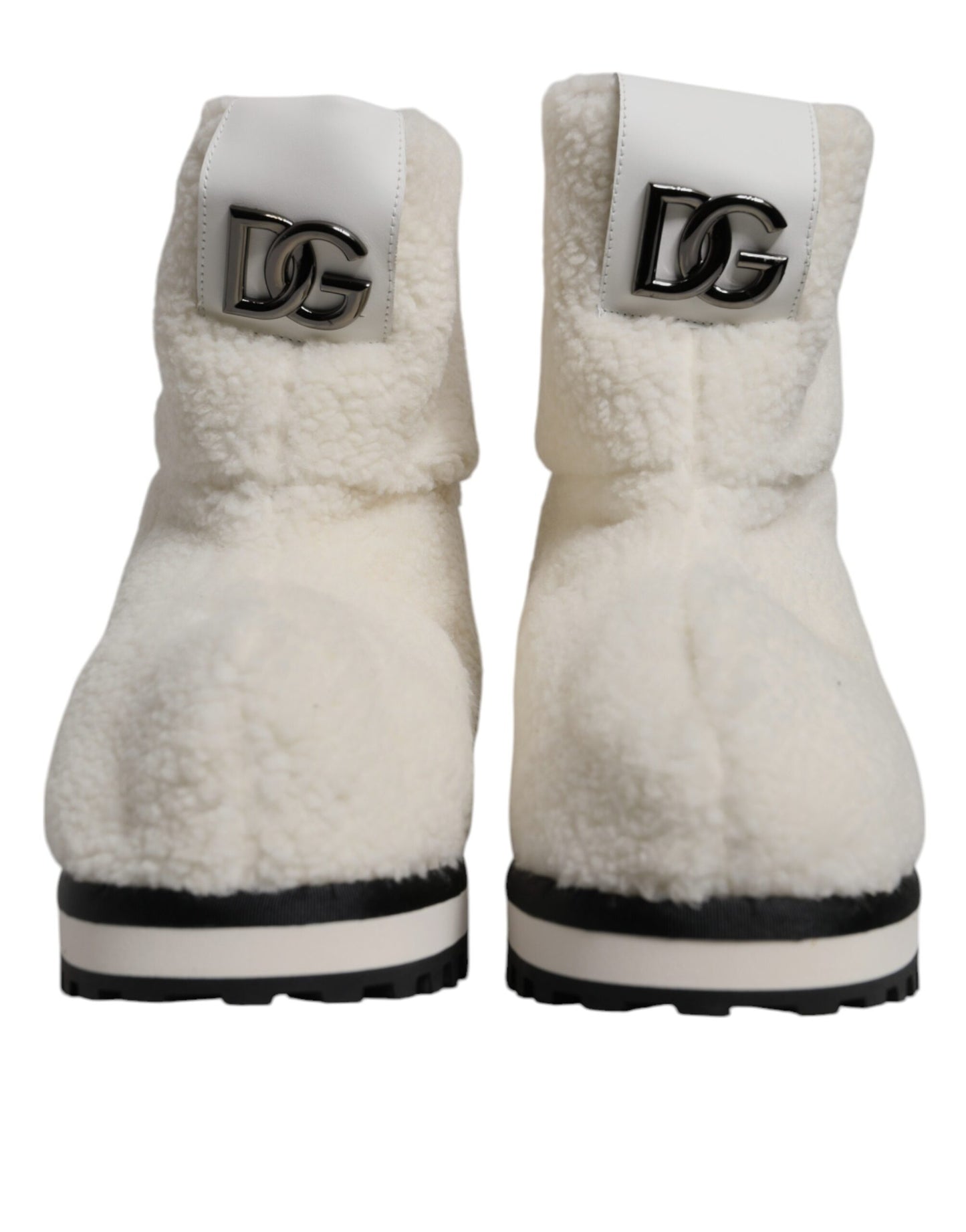 Dolce & Gabbana White Plush Logo Padded Mid Calf Boots Shoes Dolce & Gabbana