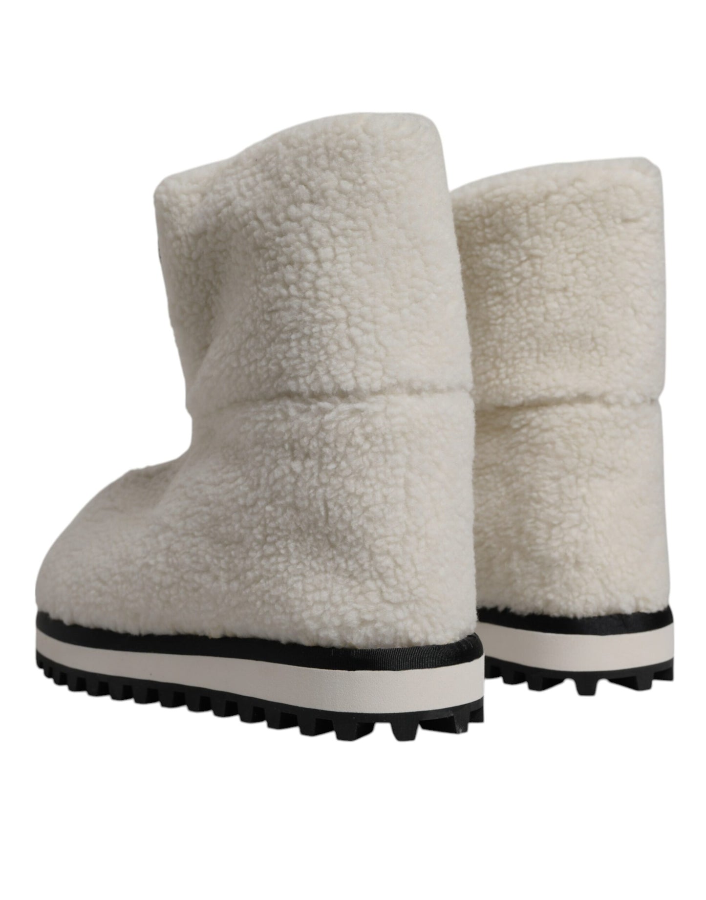 Dolce & Gabbana White Plush Logo Padded Mid Calf Boots Shoes Dolce & Gabbana