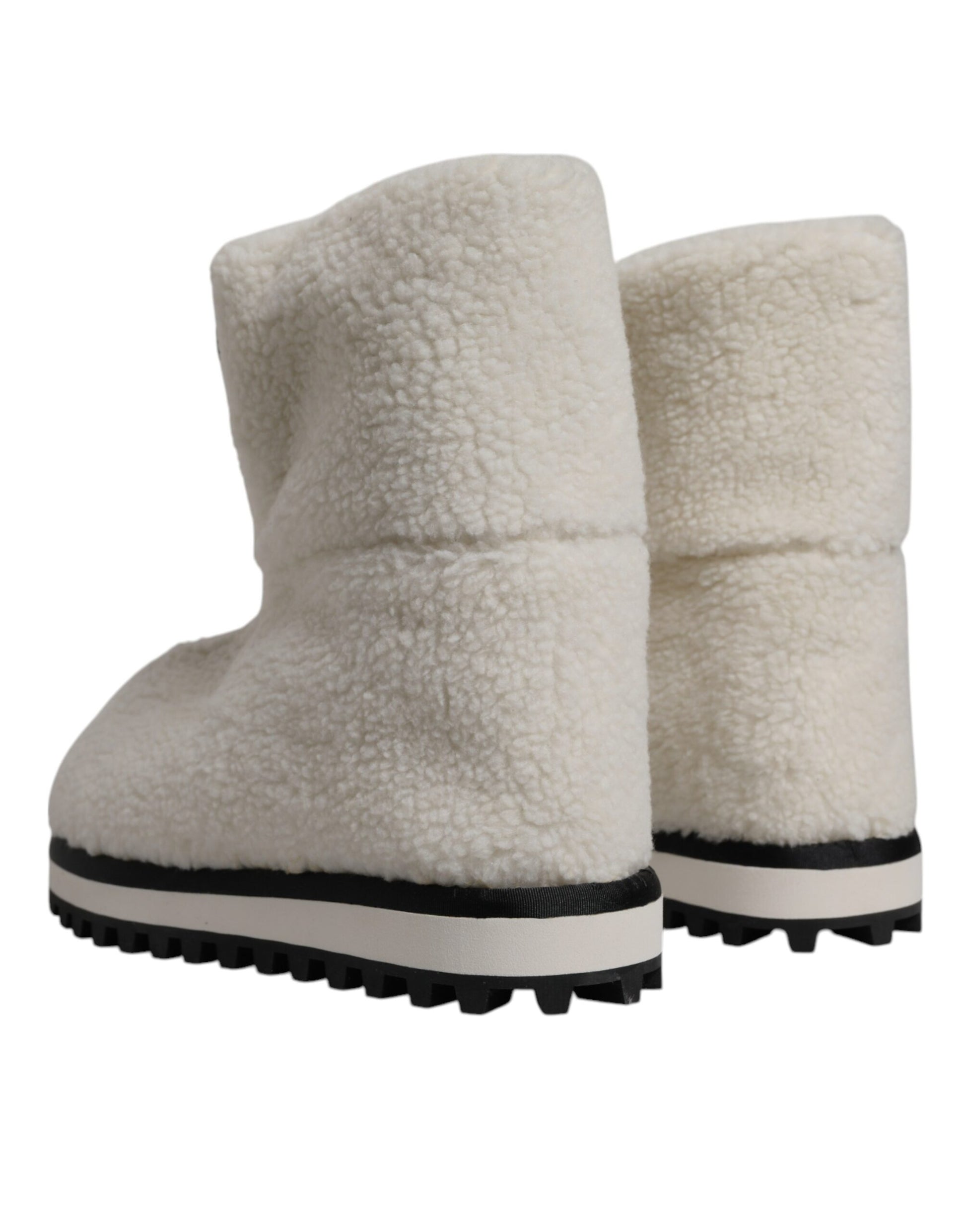 Dolce & Gabbana White Plush Logo Padded Mid Calf Boots Shoes Dolce & Gabbana