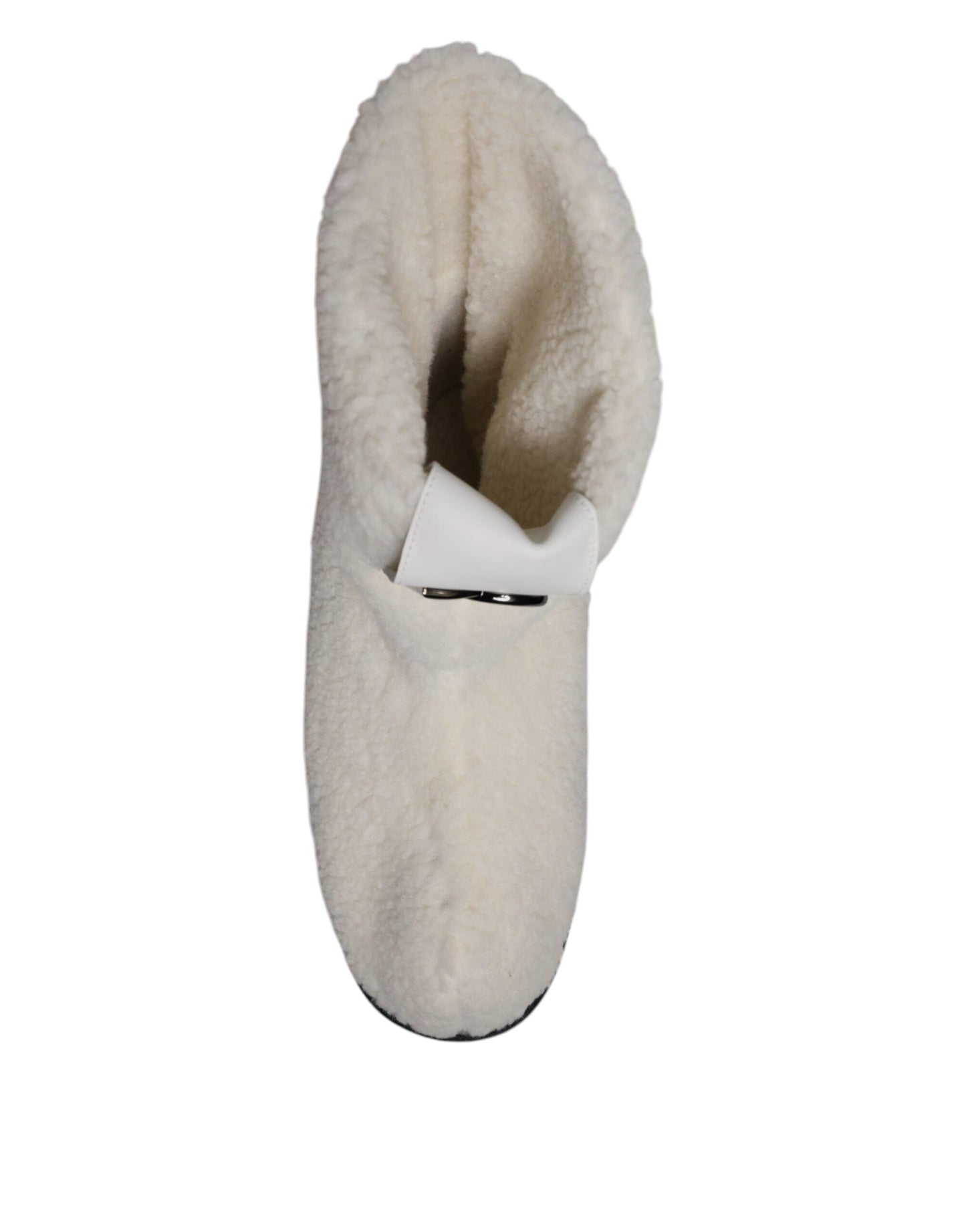 Dolce & Gabbana White Plush Logo Padded Mid Calf Boots Shoes Dolce & Gabbana