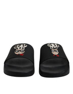Dolce & Gabbana Black Leather Slides Sandals Beachwear Shoes - Eljoys Fashion 