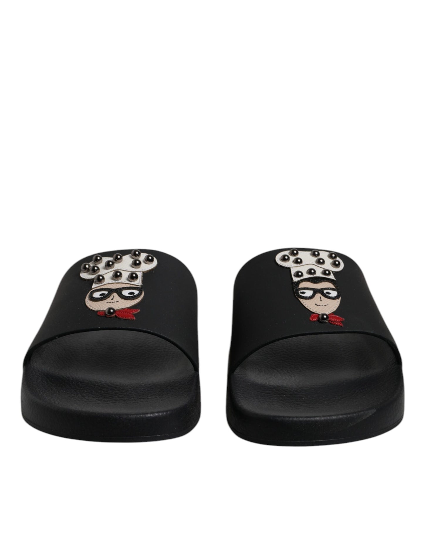 Dolce & Gabbana Black Leather Slides Sandals Beachwear Shoes Dolce & Gabbana