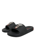 Dolce & Gabbana Black Leather Slides Sandals Beachwear Shoes - Eljoys Fashion 