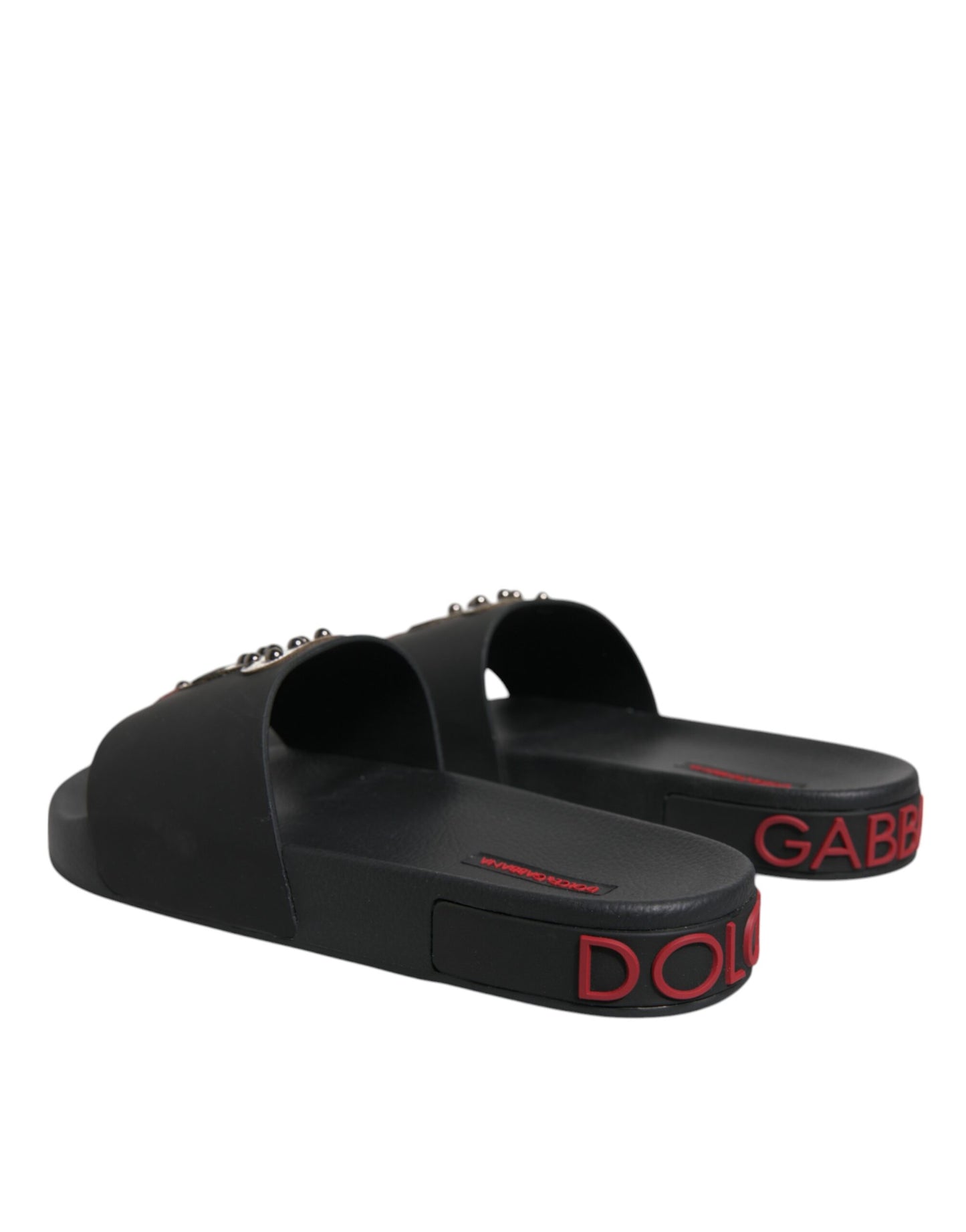 Dolce & Gabbana Black Leather Slides Sandals Beachwear Shoes Dolce & Gabbana