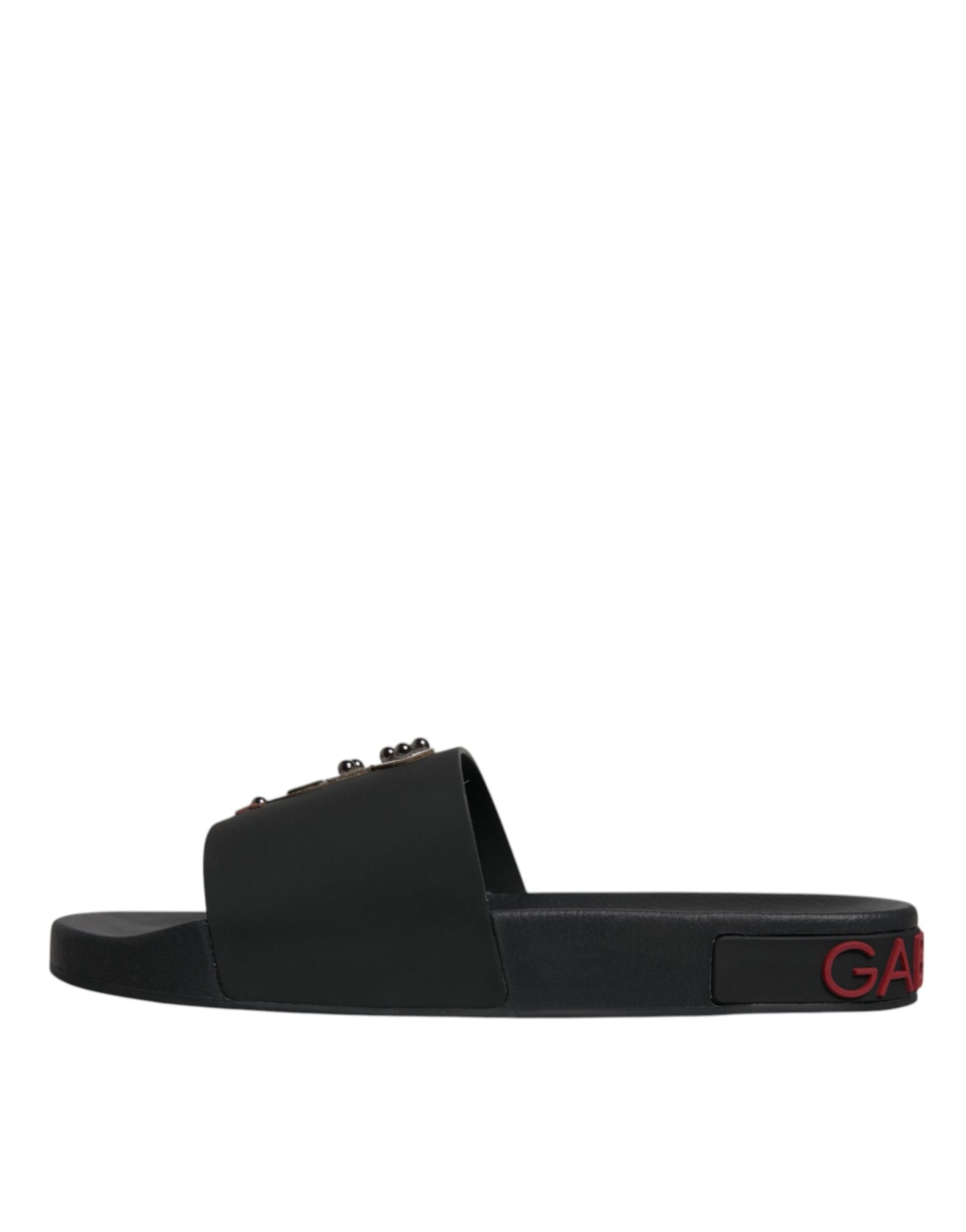 Dolce & Gabbana Black Leather Slides Sandals Beachwear Shoes Dolce & Gabbana