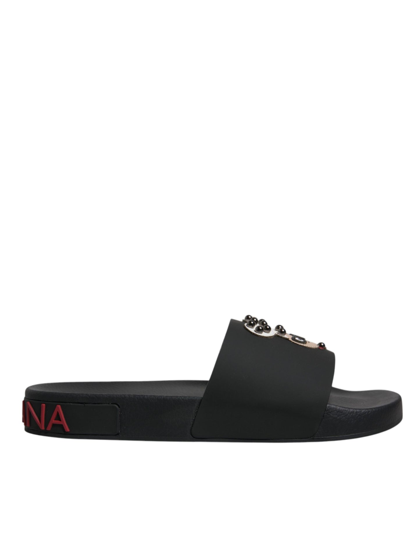 Dolce & Gabbana Black Leather Slides Sandals Beachwear Shoes Dolce & Gabbana