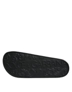 Dolce & Gabbana Black Leather Slides Sandals Beachwear Shoes - Eljoys Fashion 