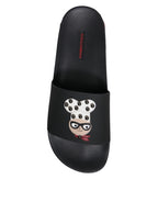Dolce & Gabbana Black Leather Slides Sandals Beachwear Shoes - Eljoys Fashion 