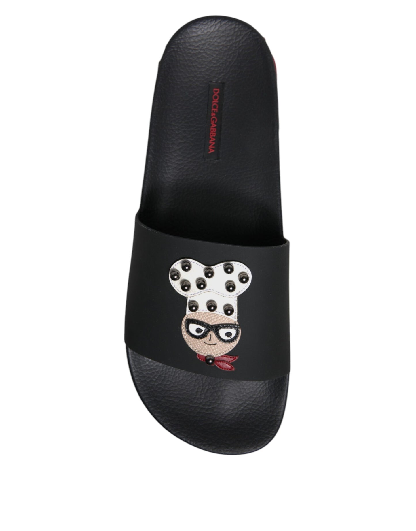 Dolce & Gabbana Black Leather Slides Sandals Beachwear Shoes Dolce & Gabbana