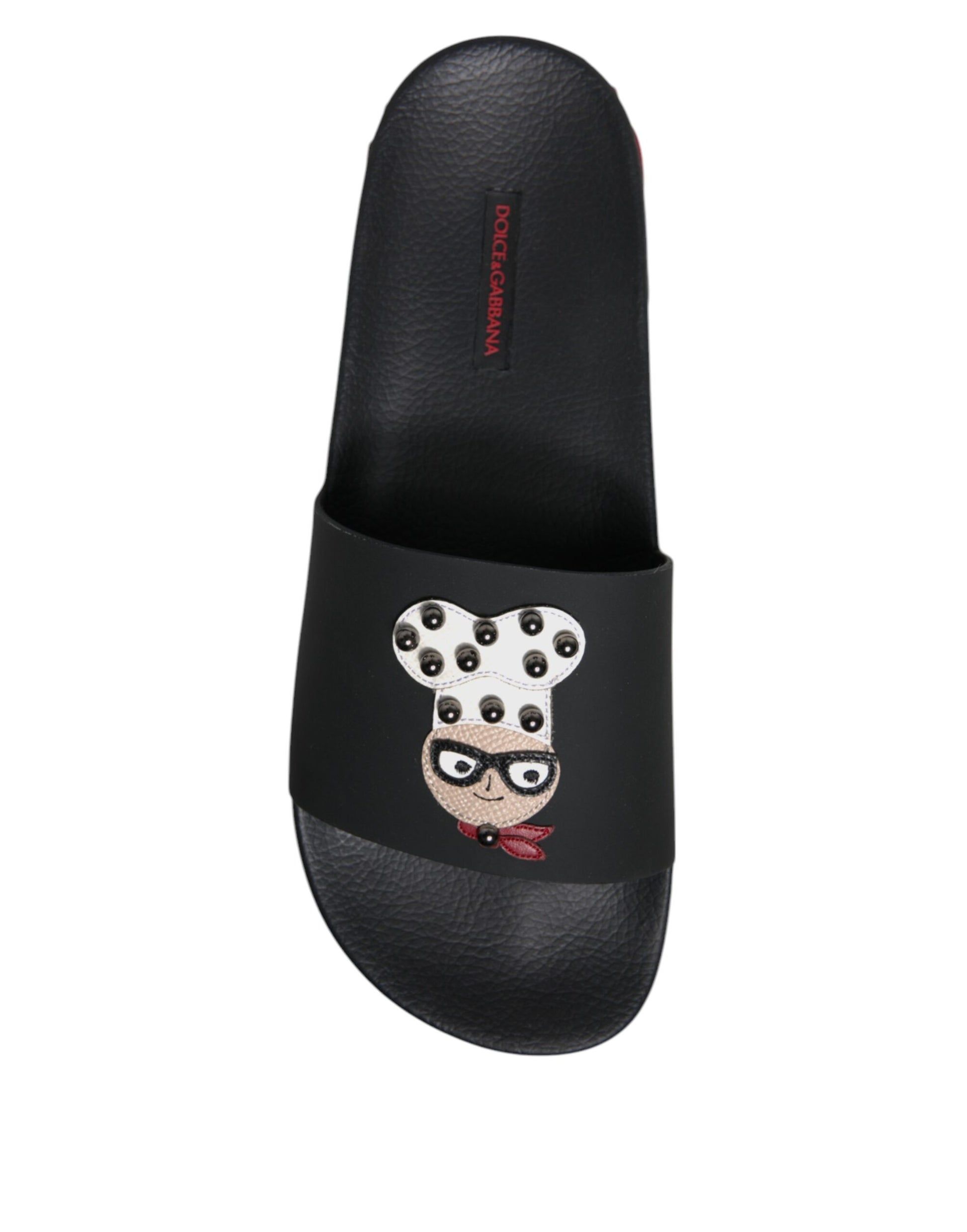 Dolce & Gabbana Black Leather Slides Sandals Beachwear Shoes Dolce & Gabbana